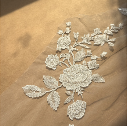 Ivory White Rose Embroidery Lace Fabric