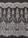 Ivory White Heavy Beaded & Sequin Baroque Lace Fabric