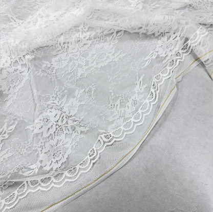 Ivory White Floral & Sheer Mesh Lace Fabric