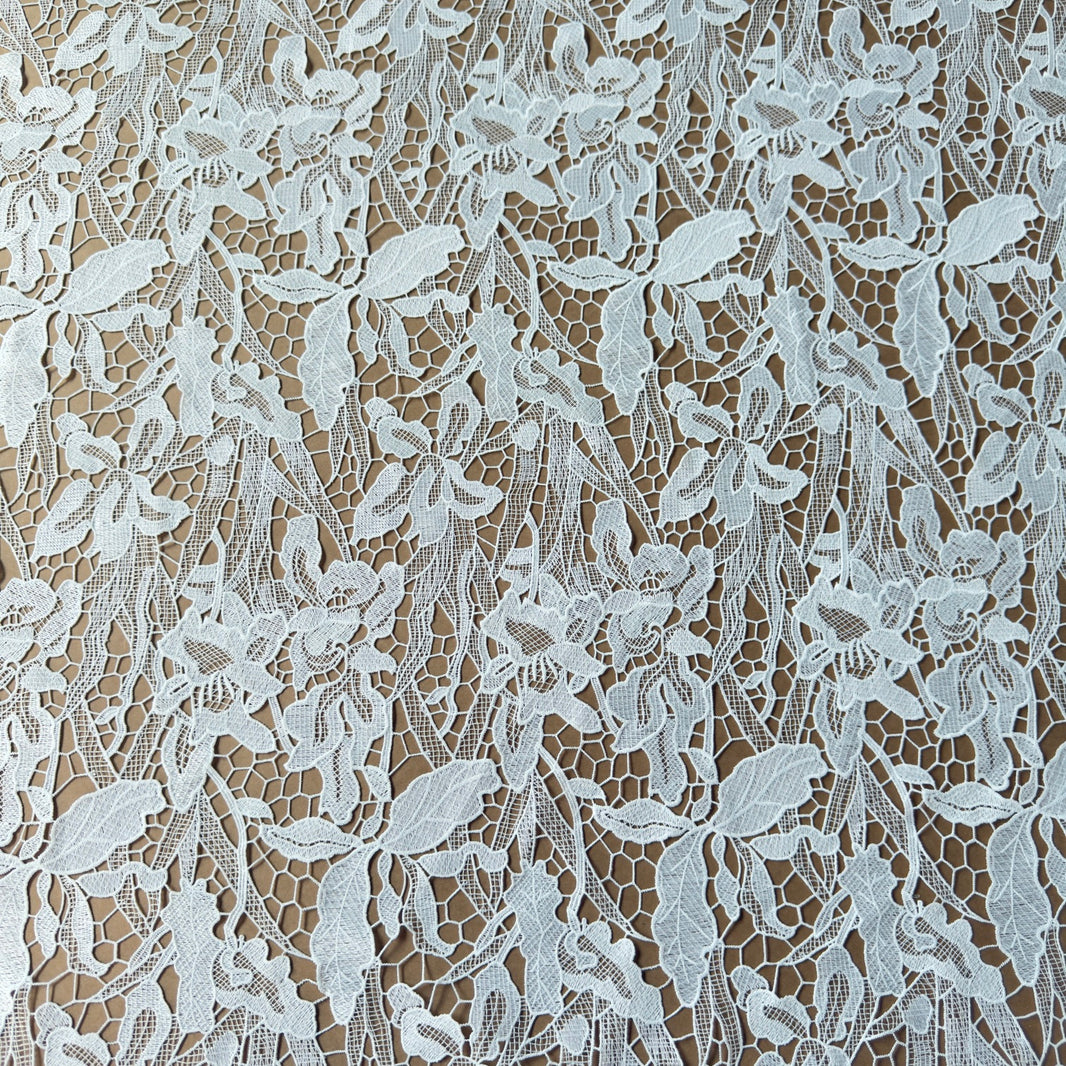 Ivory White Botanical Guipure Lace Fabric