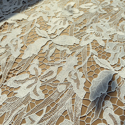 Ivory White Botanical Guipure Lace Fabric
