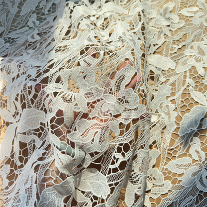 Ivory White Botanical Guipure Lace Fabric