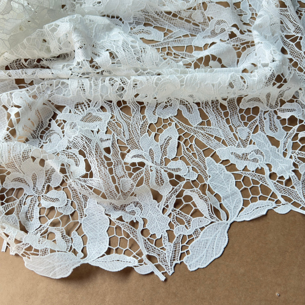Ivory White Botanical Guipure Lace Fabric