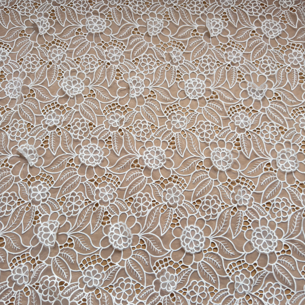 Ivory White Guipure-Style Embroidery Lace Fabric