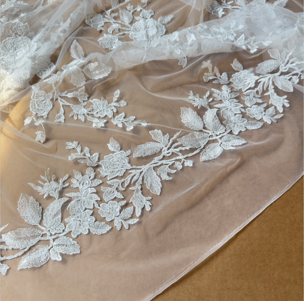 Ivory White Rose Embroidery Lace Fabric