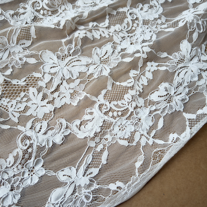 Ivory White Corded Floral Lace Fabric