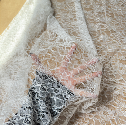 Ivory White Allover Floral Chantilly Lace Fabric