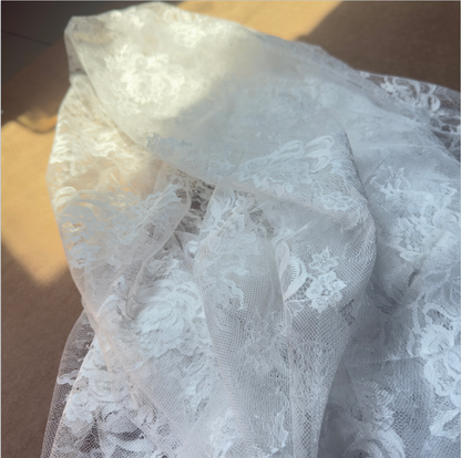 Ivory White Rose Floral Lace Fabric