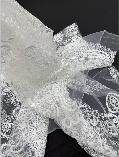 Ivory White Ornate Baroque Embroidery Lace Fabric
