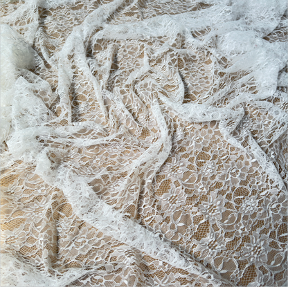 Ivory White Allover Floral Chantilly Lace Fabric