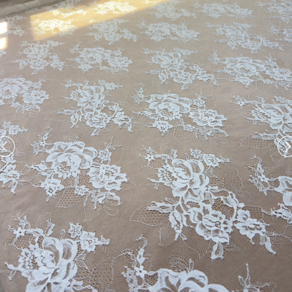 Ivory White Rose Floral Lace Fabric