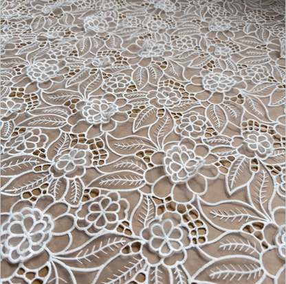Ivory White Guipure-Style Embroidery Lace Fabric