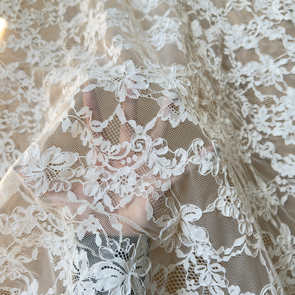 Ivory White Corded Floral Lace Fabric