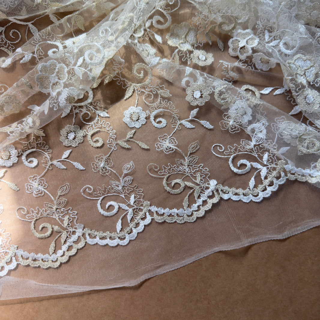 Luxury Gold & Silver Floral Embroidery Lace