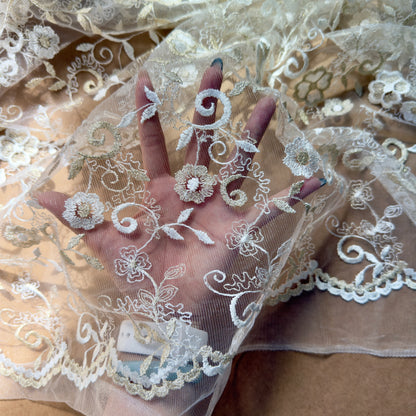 Luxury Gold & Silver Floral Embroidery Lace