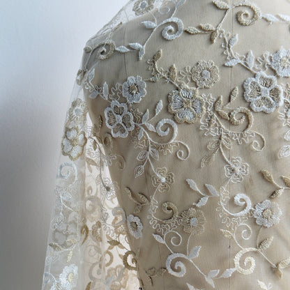 Luxury Gold & Silver Floral Embroidery Lace