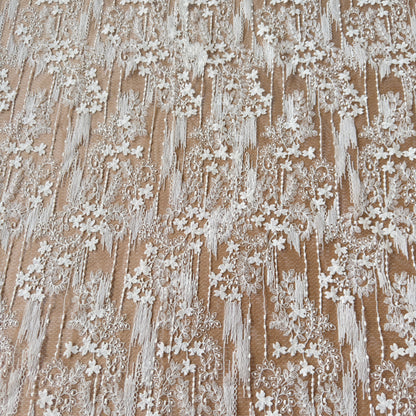 Beige Fringe Floral  Bridal  Tulle Lace