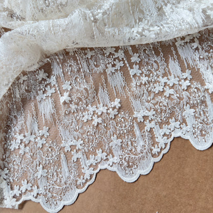 Beige Fringe Floral  Bridal  Tulle Lace