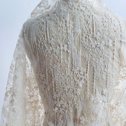 Beige Fringe Floral  Bridal  Tulle Lace