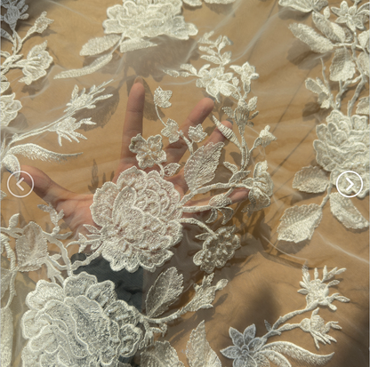 Ivory White Rose Embroidery Lace Fabric