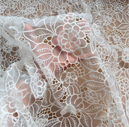 Ivory White Guipure-Style Embroidery Lace Fabric