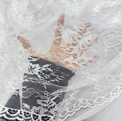 Ivory White Floral & Sheer Mesh Lace Fabric