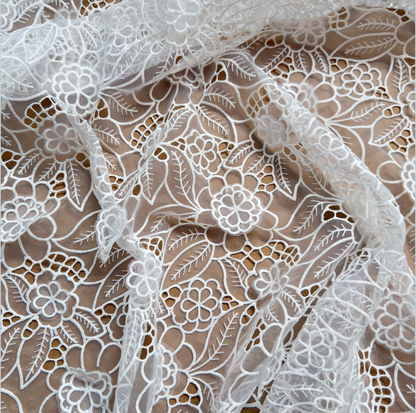 Ivory White Guipure-Style Embroidery Lace Fabric