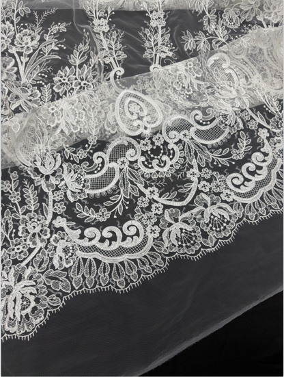 Ivory White Ornate Baroque Embroidery Lace Fabric