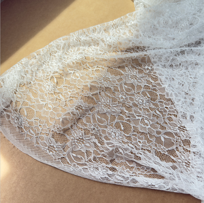 Ivory White Allover Floral Chantilly Lace Fabric