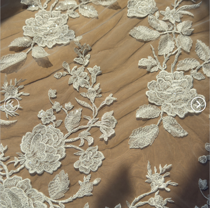 Ivory White Rose Embroidery Lace Fabric